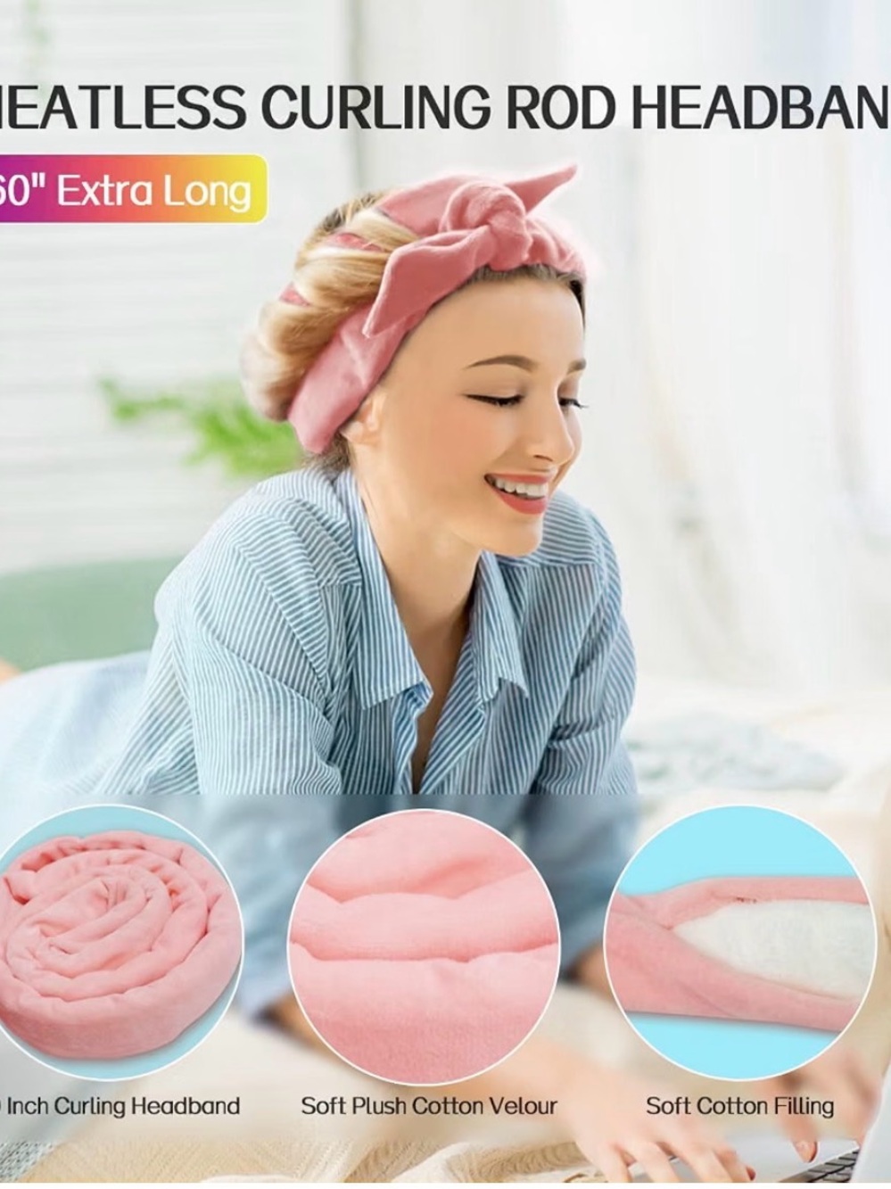 Heatless Curling Rod Headband - Pink